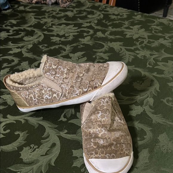 Coach Gold and Cream Slip-On Sneakers - Picture 1 of 7